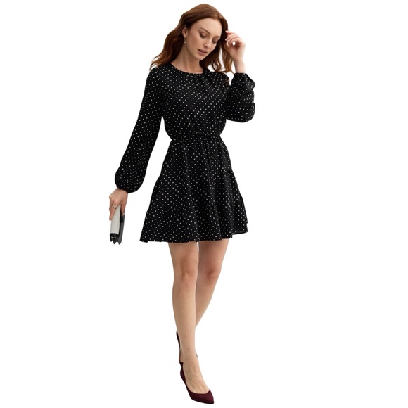 Draper James Black Mini Dress with White Dots - Picture 2 of 9